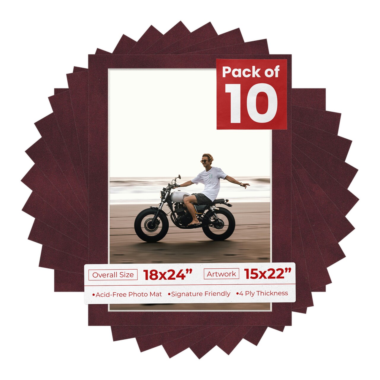 Dark Red Suede Mat Board for 18x24 Frames - Fits 15x22 Photos